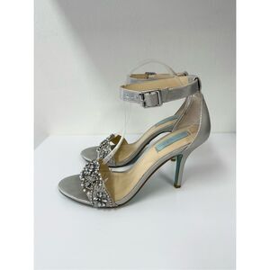 Betsey Johnson Womens Gina Silver Rhinestone Strappy Sandals Size 9